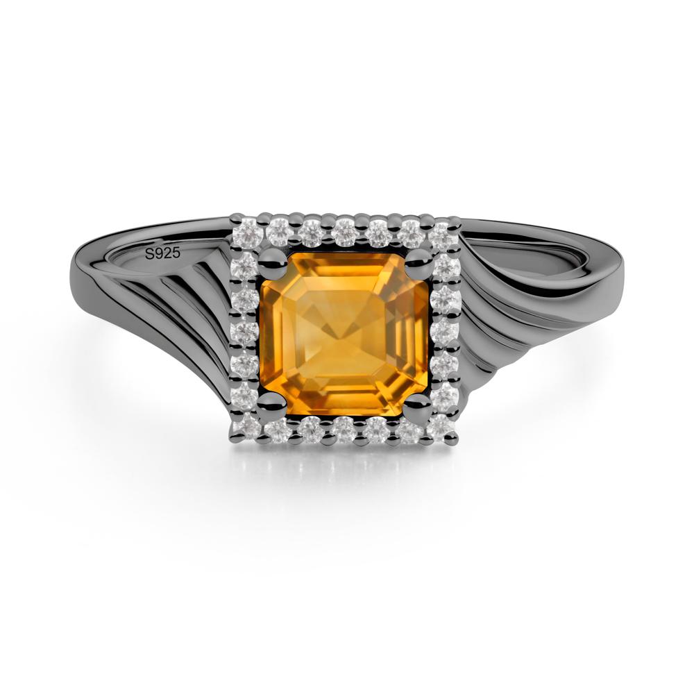 Geometric Halo Citrine Statement Ring - LUO Jewelry #metal_black finish sterling silver