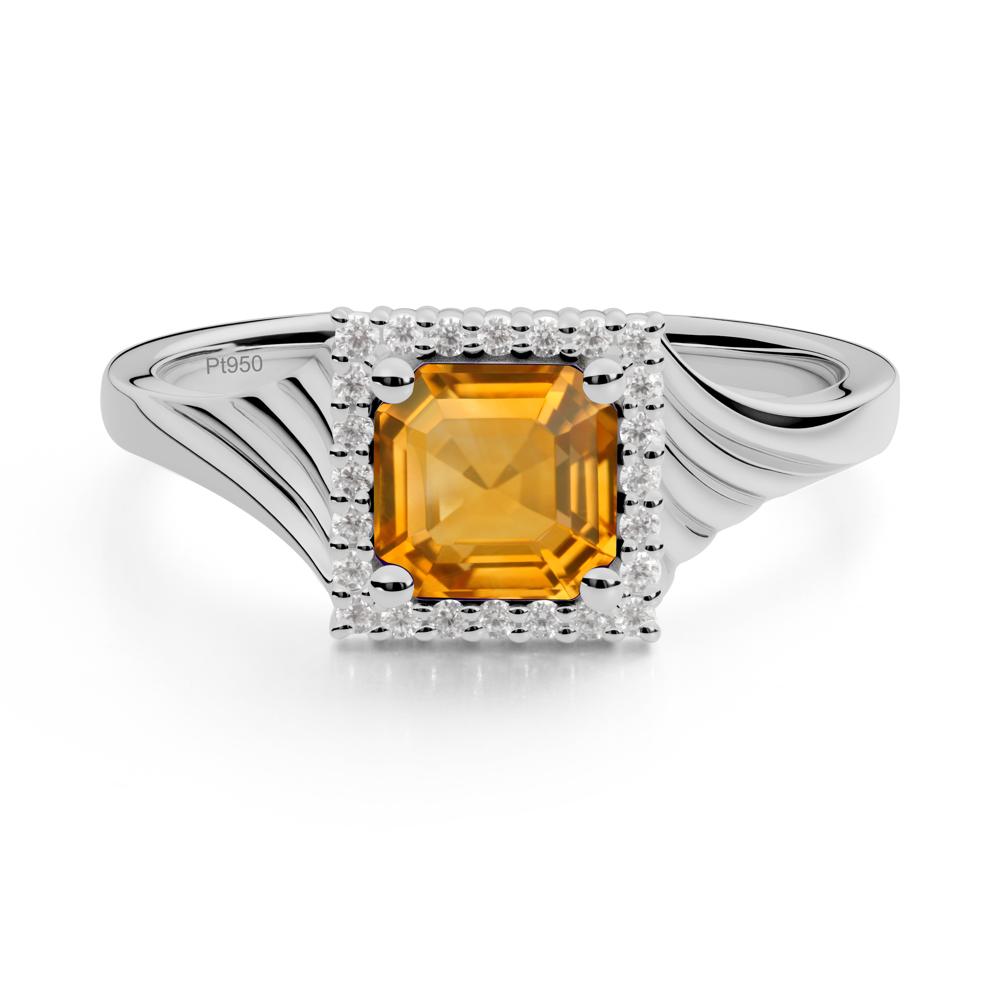 Geometric Halo Citrine Statement Ring - LUO Jewelry #metal_platinum