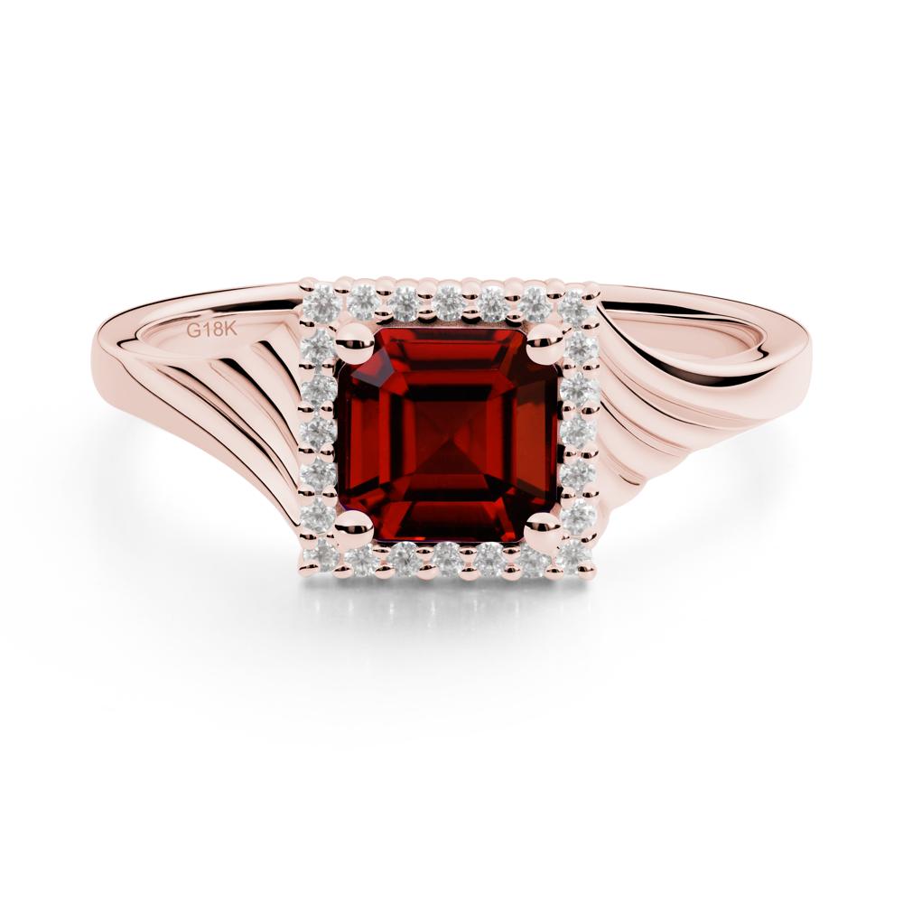 Asscher Cut Garnet Halo Ring - LUO Jewelry #metal_18k rose gold