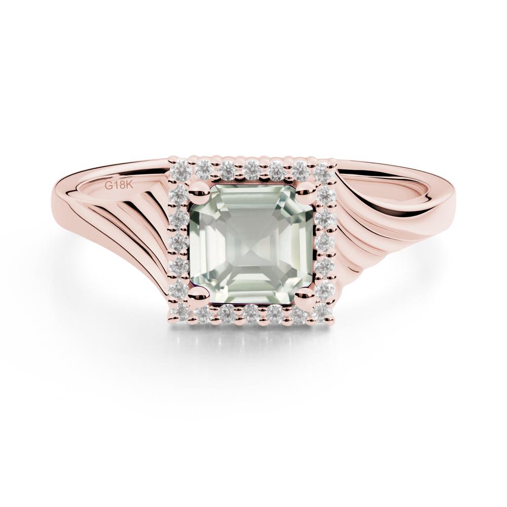 Asscher Cut Green Amethyst Halo Ring - LUO Jewelry #metal_18k rose gold