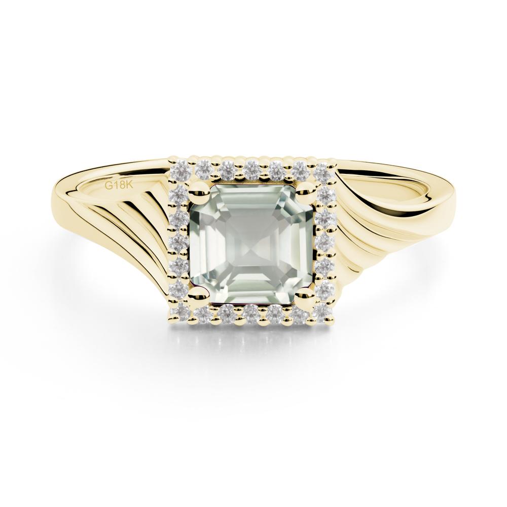 Asscher Cut Green Amethyst Halo Ring - LUO Jewelry #metal_18k yellow gold