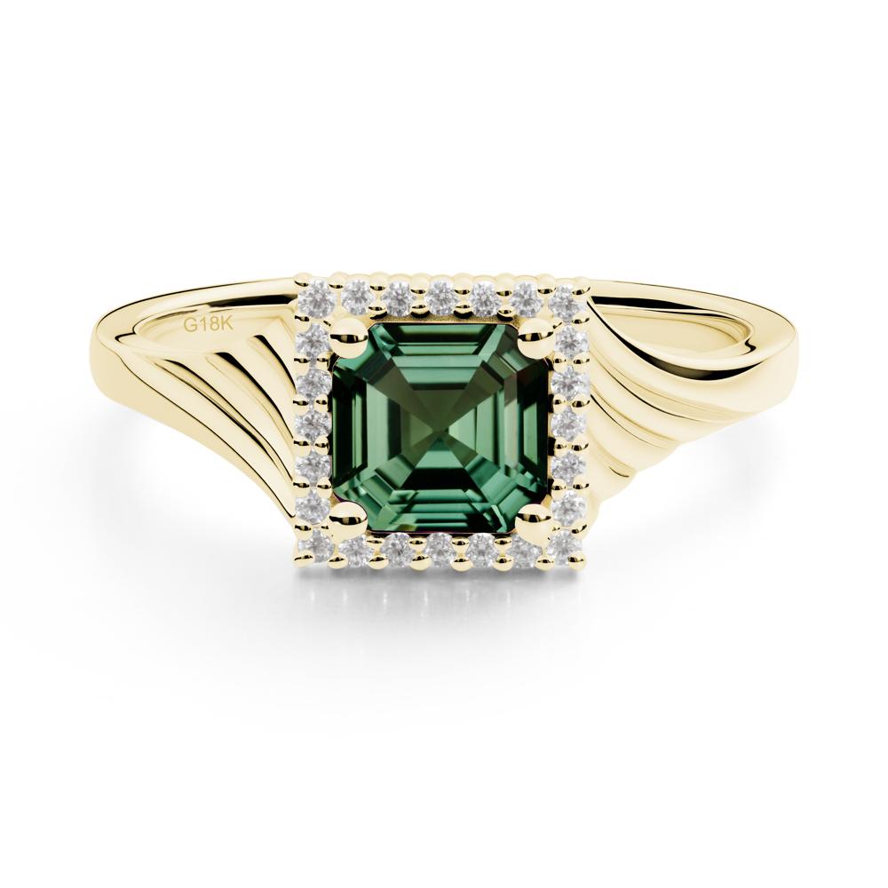 Geometric Halo Green Sapphire Statement Ring - LUO Jewelry #metal_18k yellow gold