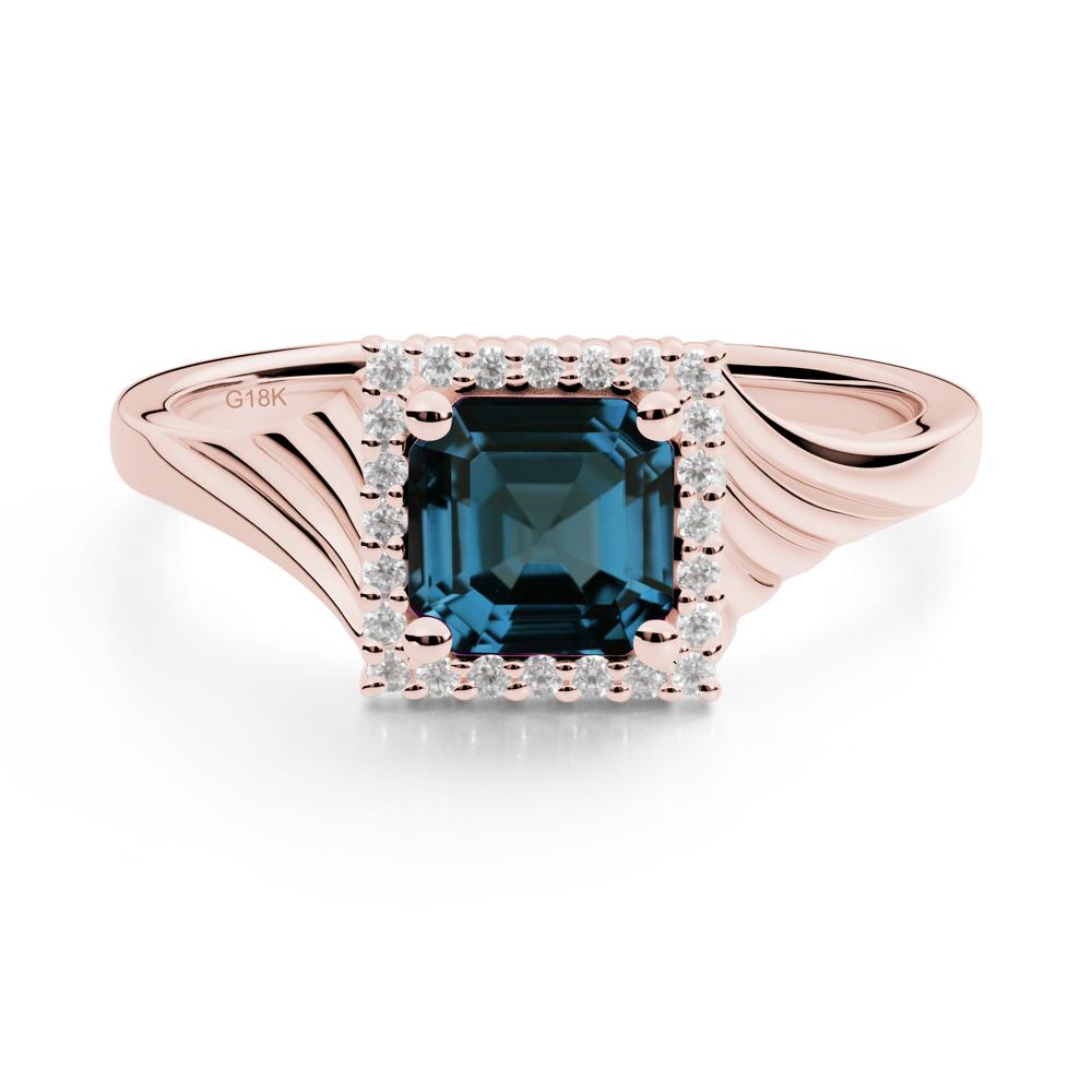 Asscher Cut London Blue Topaz Halo Ring - LUO Jewelry #metal_18k rose gold
