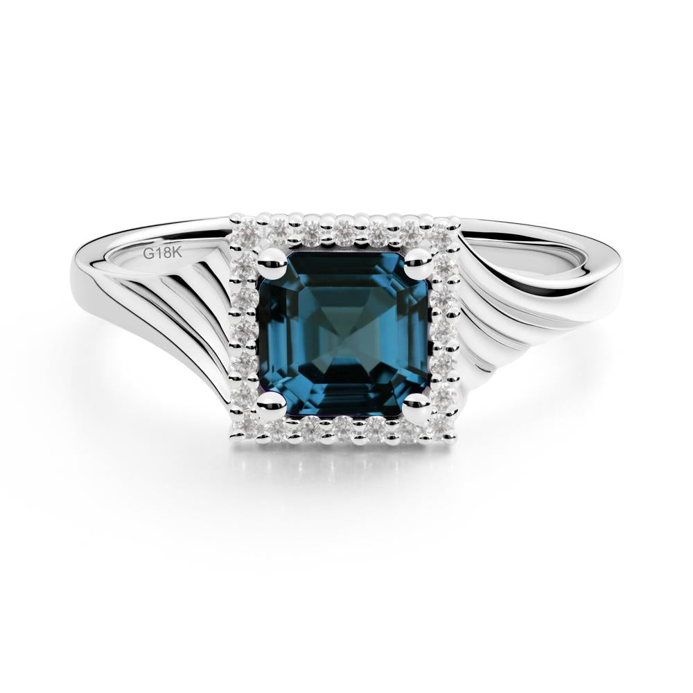 Asscher Cut London Blue Topaz Halo Ring - LUO Jewelry #metal_18k white gold