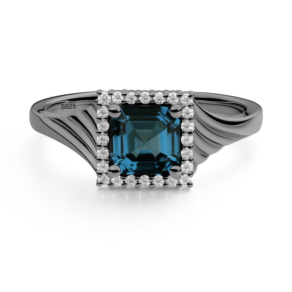 Asscher Cut London Blue Topaz Halo Ring - LUO Jewelry #metal_black finish sterling silver