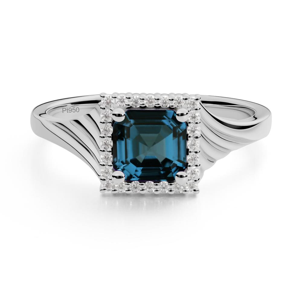 Asscher Cut London Blue Topaz Halo Ring - LUO Jewelry #metal_platinum