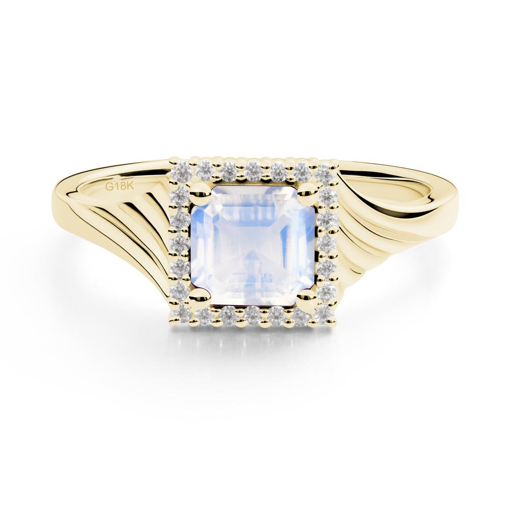 Geometric Halo Moonstone Statement Ring - LUO Jewelry #metal_18k yellow gold