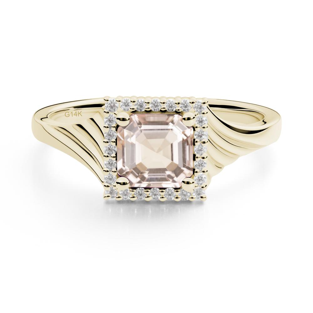 Asscher Cut Morganite Halo Ring - LUO Jewelry #metal_14k yellow gold