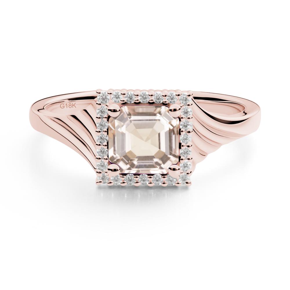 Asscher Cut Morganite Halo Ring - LUO Jewelry #metal_18k rose gold