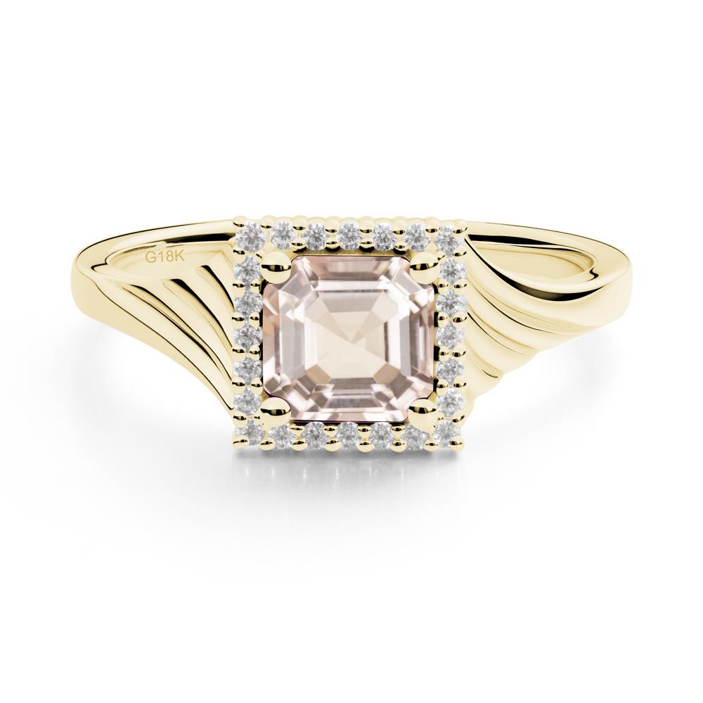 Asscher Cut Morganite Halo Ring - LUO Jewelry #metal_18k yellow gold