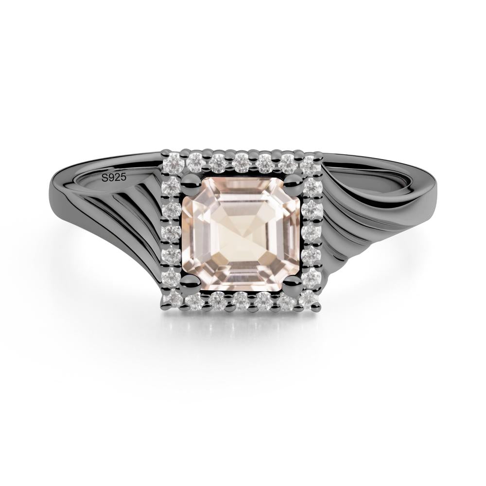 Asscher Cut Morganite Halo Ring - LUO Jewelry #metal_black finish sterling silver