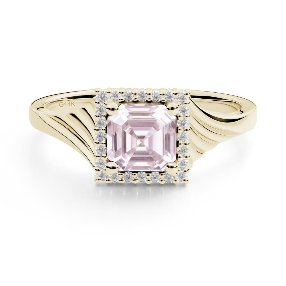 Geometric Halo Pink Cubic Zirconia Statement Ring - LUO Jewelry #metal_14k yellow gold