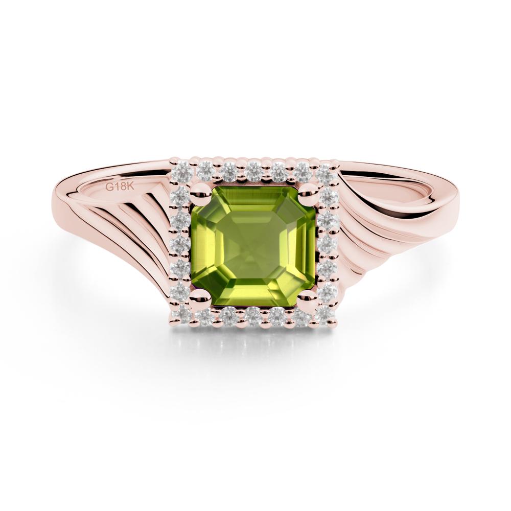 Asscher Cut Peridot Halo Ring - LUO Jewelry #metal_18k rose gold