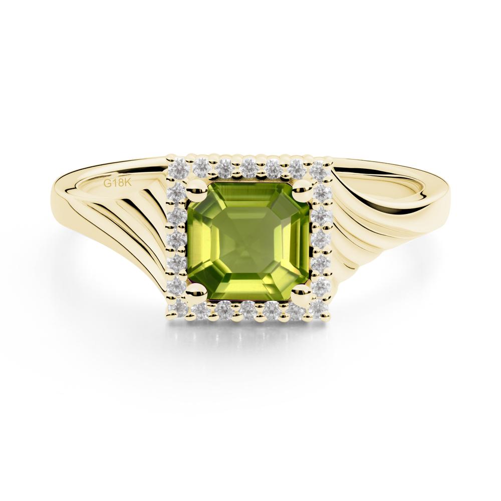Asscher Cut Peridot Halo Ring - LUO Jewelry #metal_18k yellow gold