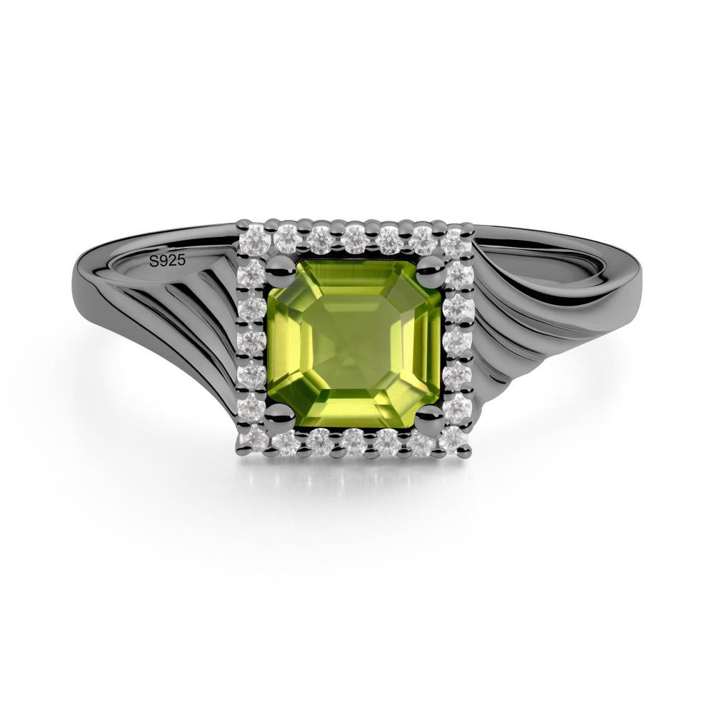Asscher Cut Peridot Halo Ring - LUO Jewelry #metal_black finish sterling silver