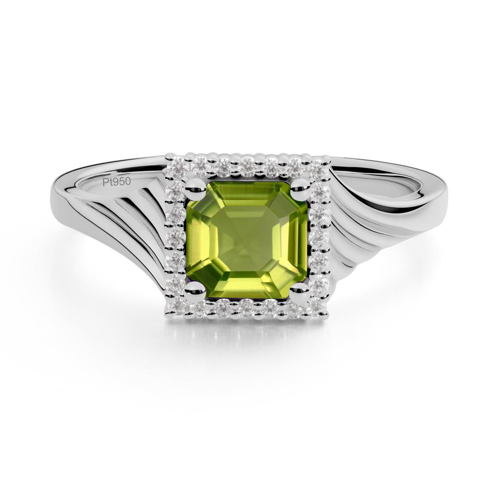 Asscher Cut Peridot Halo Ring - LUO Jewelry #metal_platinum