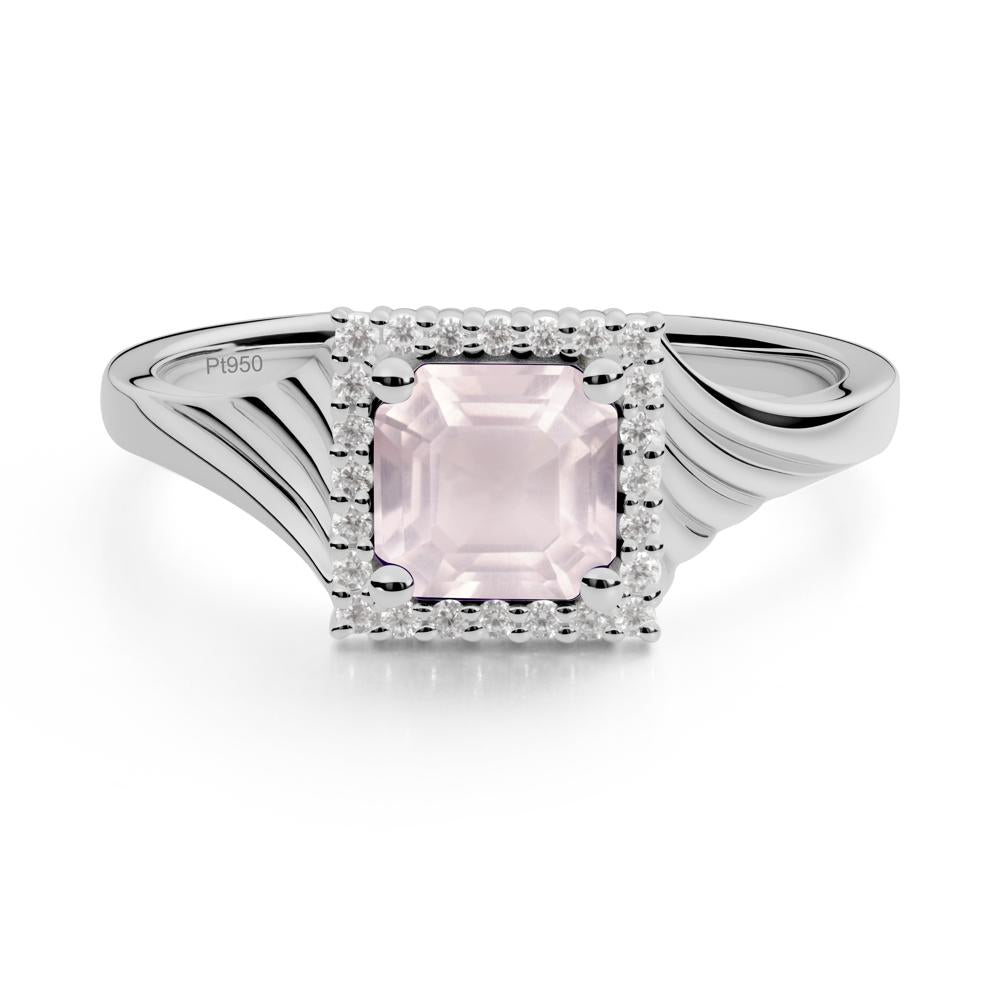 Asscher Cut Rose Quartz Halo Ring - LUO Jewelry #metal_platinum