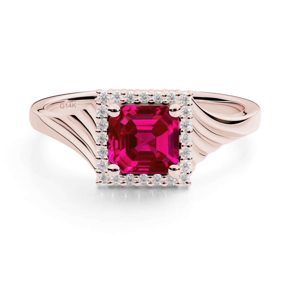 Asscher Cut Ruby Halo Ring - LUO Jewelry #metal_14k rose gold