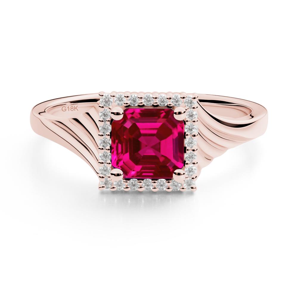 Asscher Cut Ruby Halo Ring - LUO Jewelry #metal_18k rose gold