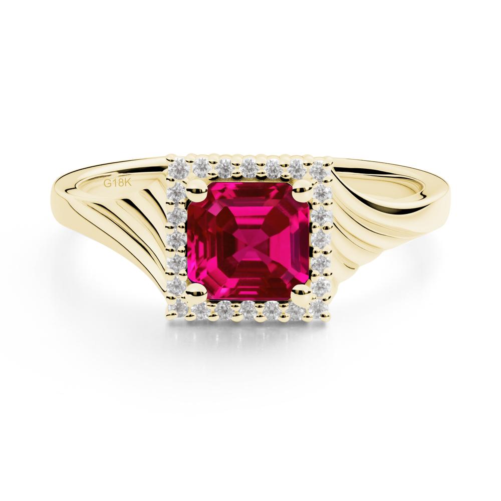 Asscher Cut Ruby Halo Ring - LUO Jewelry #metal_18k yellow gold