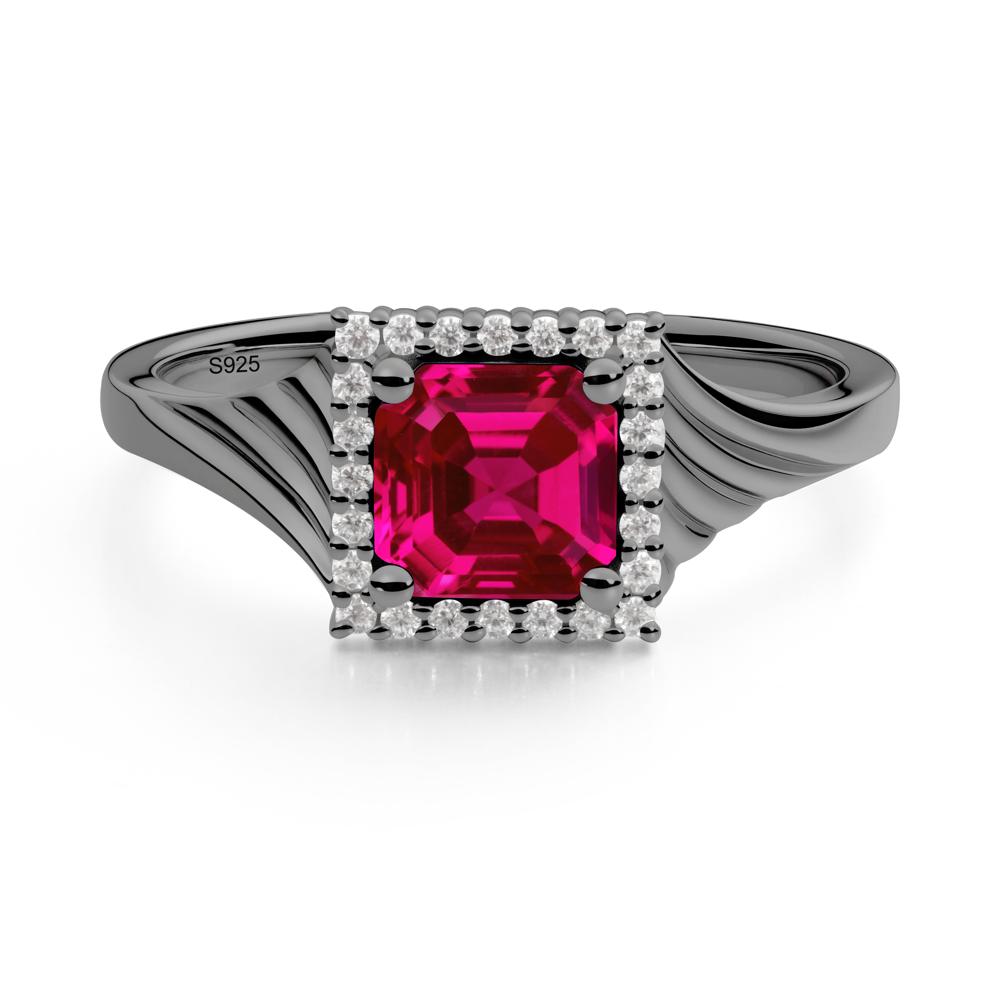 Asscher Cut Ruby Halo Ring - LUO Jewelry #metal_black finish sterling silver