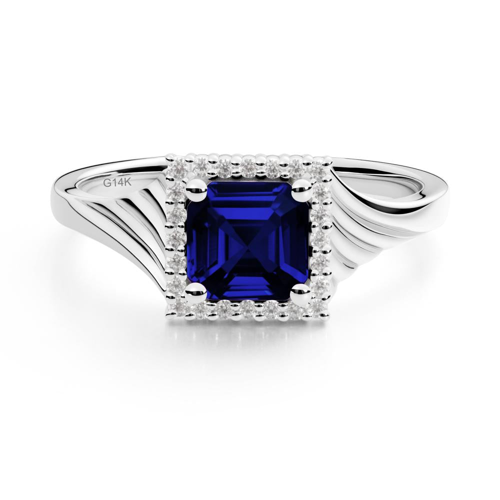 Asscher Cut Sapphire Halo Ring - LUO Jewelry #metal_14k white gold