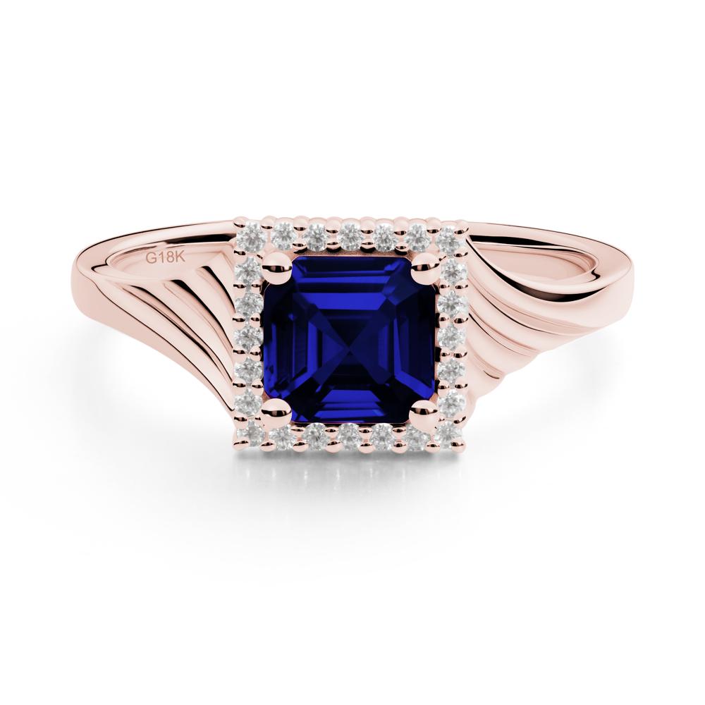 Asscher Cut Sapphire Halo Ring - LUO Jewelry #metal_18k rose gold
