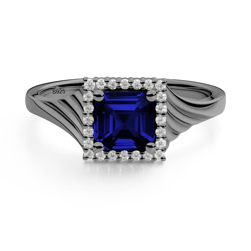 Asscher Cut Sapphire Halo Ring - LUO Jewelry #metal_black finish sterling silver