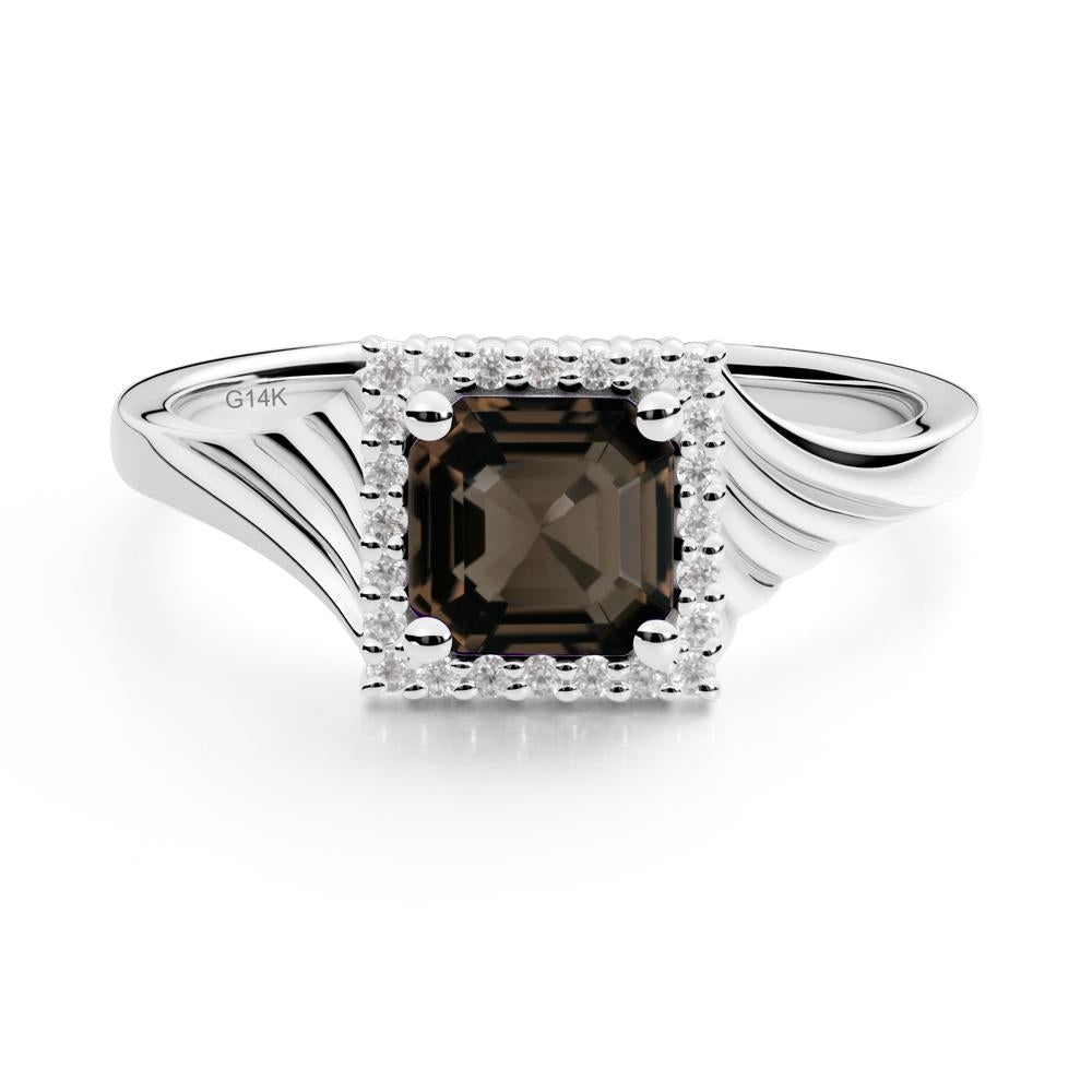 Geometric Halo Smoky Quartz Statement Ring - LUO Jewelry #metal_14k white gold