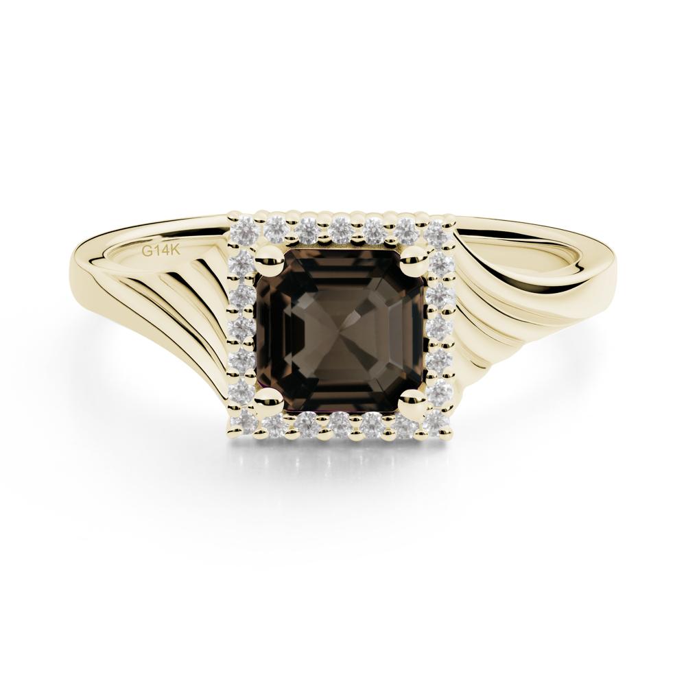 Geometric Halo Smoky Quartz Statement Ring - LUO Jewelry #metal_14k yellow gold