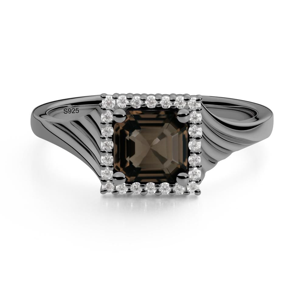 Geometric Halo Smoky Quartz Statement Ring - LUO Jewelry #metal_black finish sterling silver