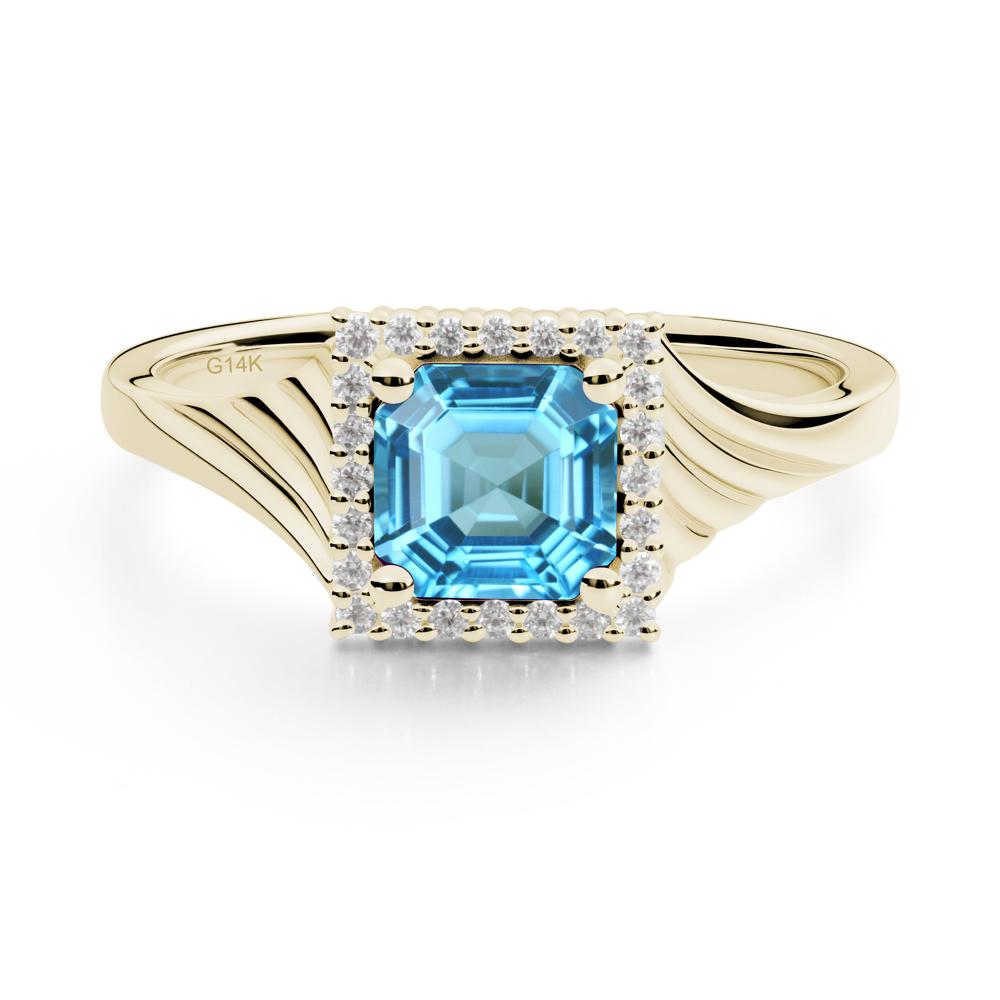 Geometric Halo Swiss Blue Topaz Statement Ring - LUO Jewelry #metal_14k yellow gold
