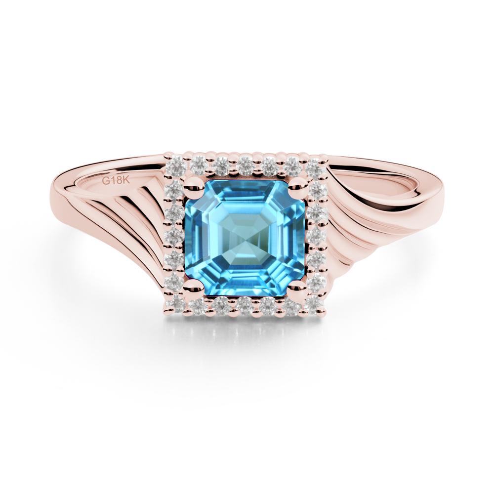 Geometric Halo Swiss Blue Topaz Statement Ring - LUO Jewelry #metal_18k rose gold