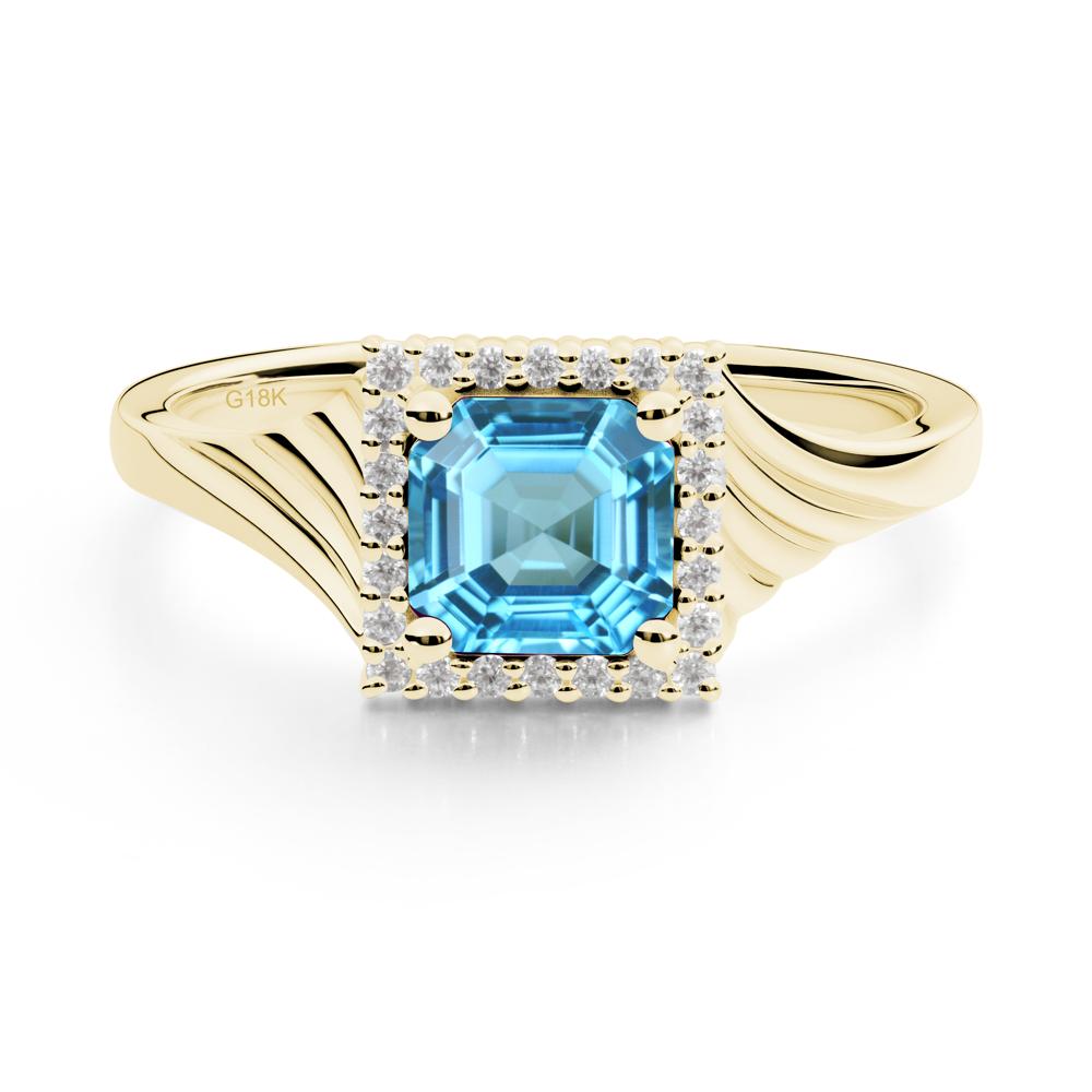 Geometric Halo Swiss Blue Topaz Statement Ring - LUO Jewelry #metal_18k yellow gold