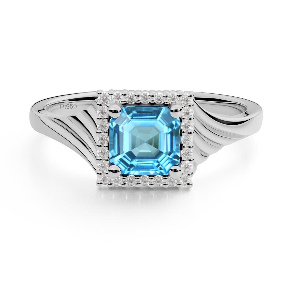 Geometric Halo Swiss Blue Topaz Statement Ring - LUO Jewelry #metal_platinum