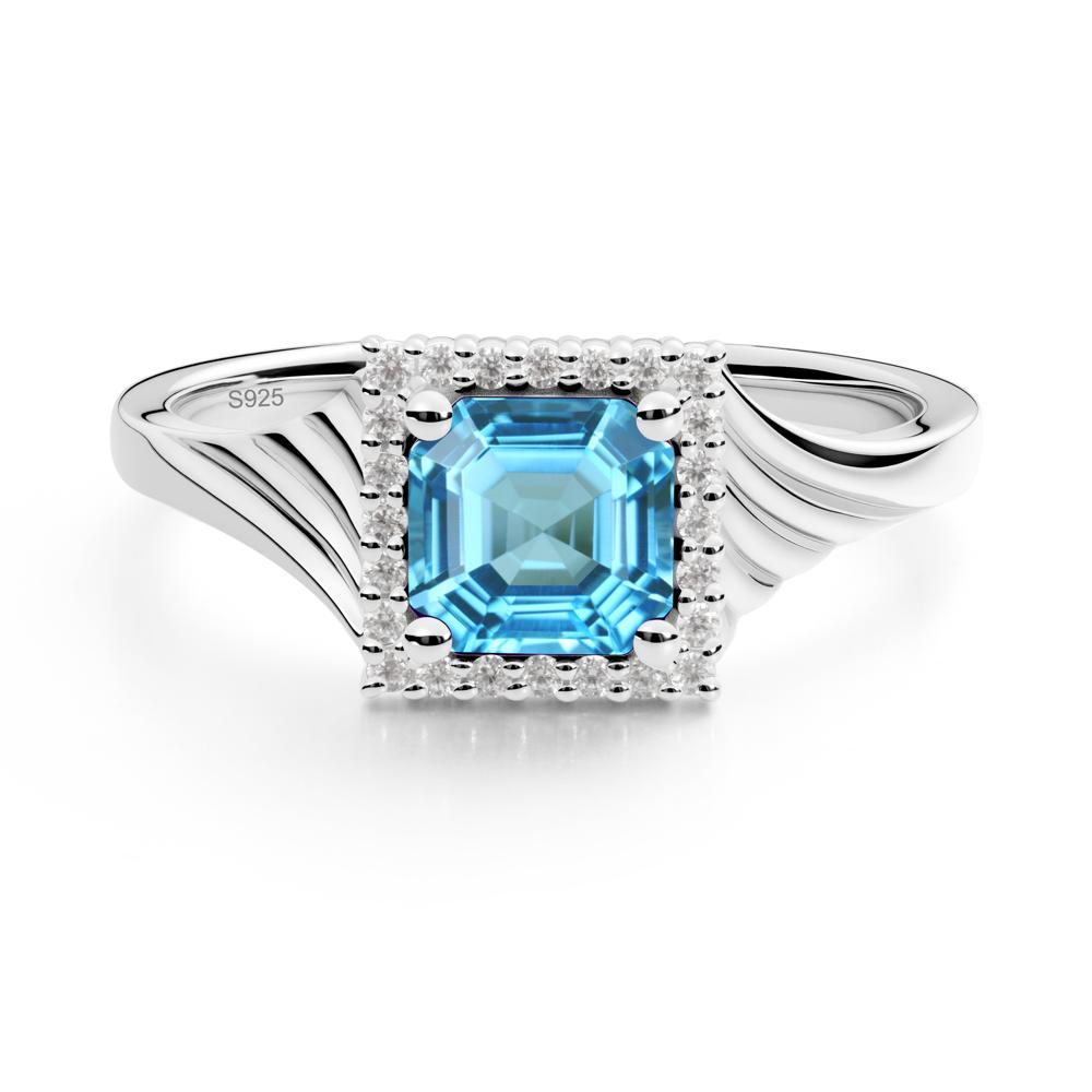 Geometric Halo Swiss Blue Topaz Statement Ring - LUO Jewelry #metal_sterling silver