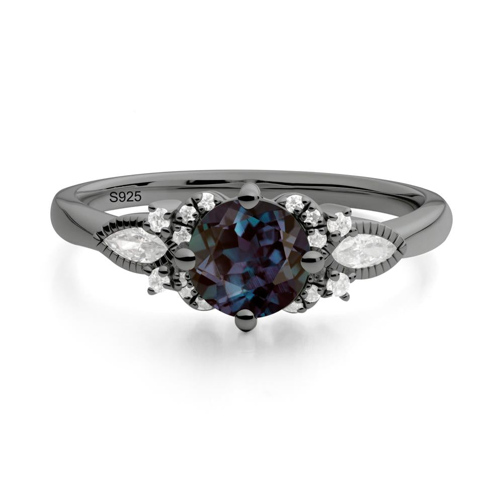 Round Alexandrite Floral Statement Ring - LUO Jewelry #metal_black finish sterling silver