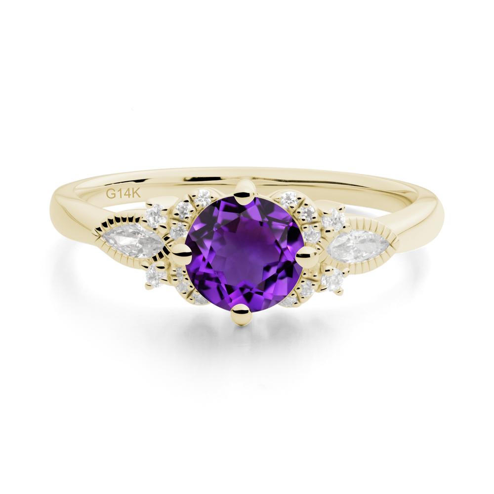 Round Amethyst Floral Statement Ring - LUO Jewelry #metal_14k yellow gold