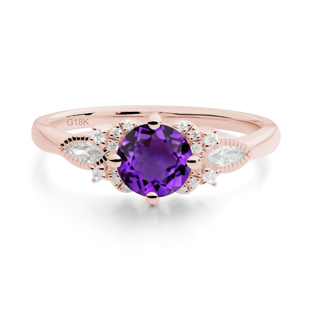 Round Amethyst Floral Statement Ring - LUO Jewelry #metal_18k rose gold