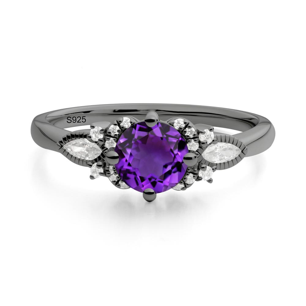 Round Amethyst Floral Statement Ring - LUO Jewelry #metal_black finish sterling silver
