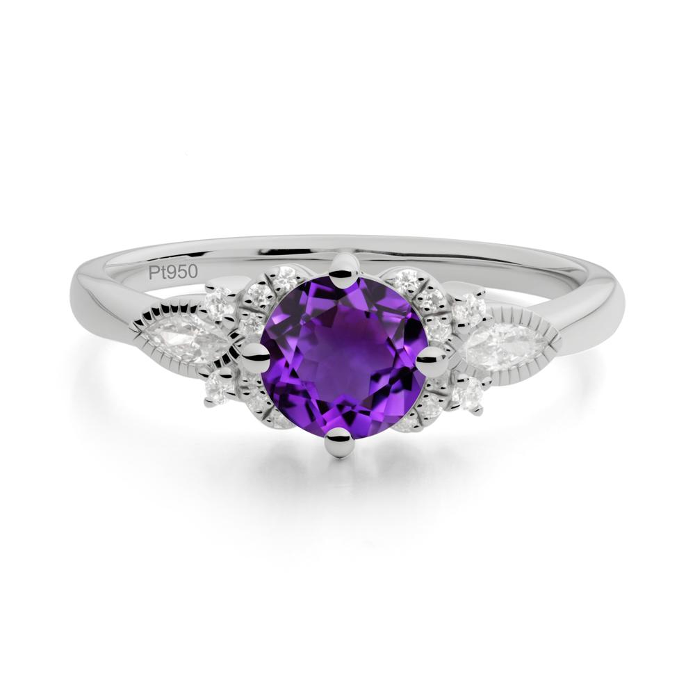 Round Amethyst Floral Statement Ring - LUO Jewelry #metal_platinum