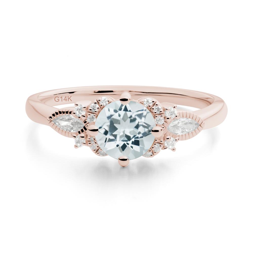 Round Aquamarine Floral Statement Ring - LUO Jewelry #metal_14k rose gold
