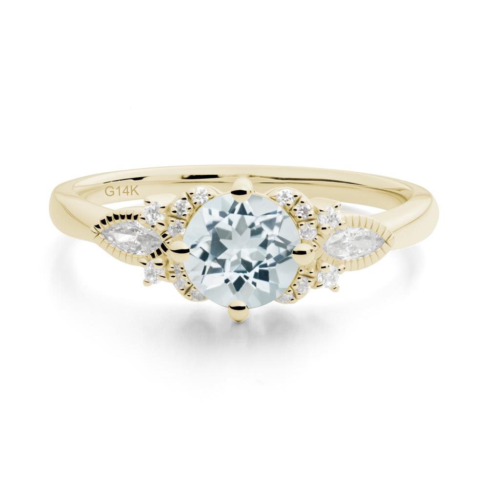Round Aquamarine Floral Statement Ring - LUO Jewelry #metal_14k yellow gold