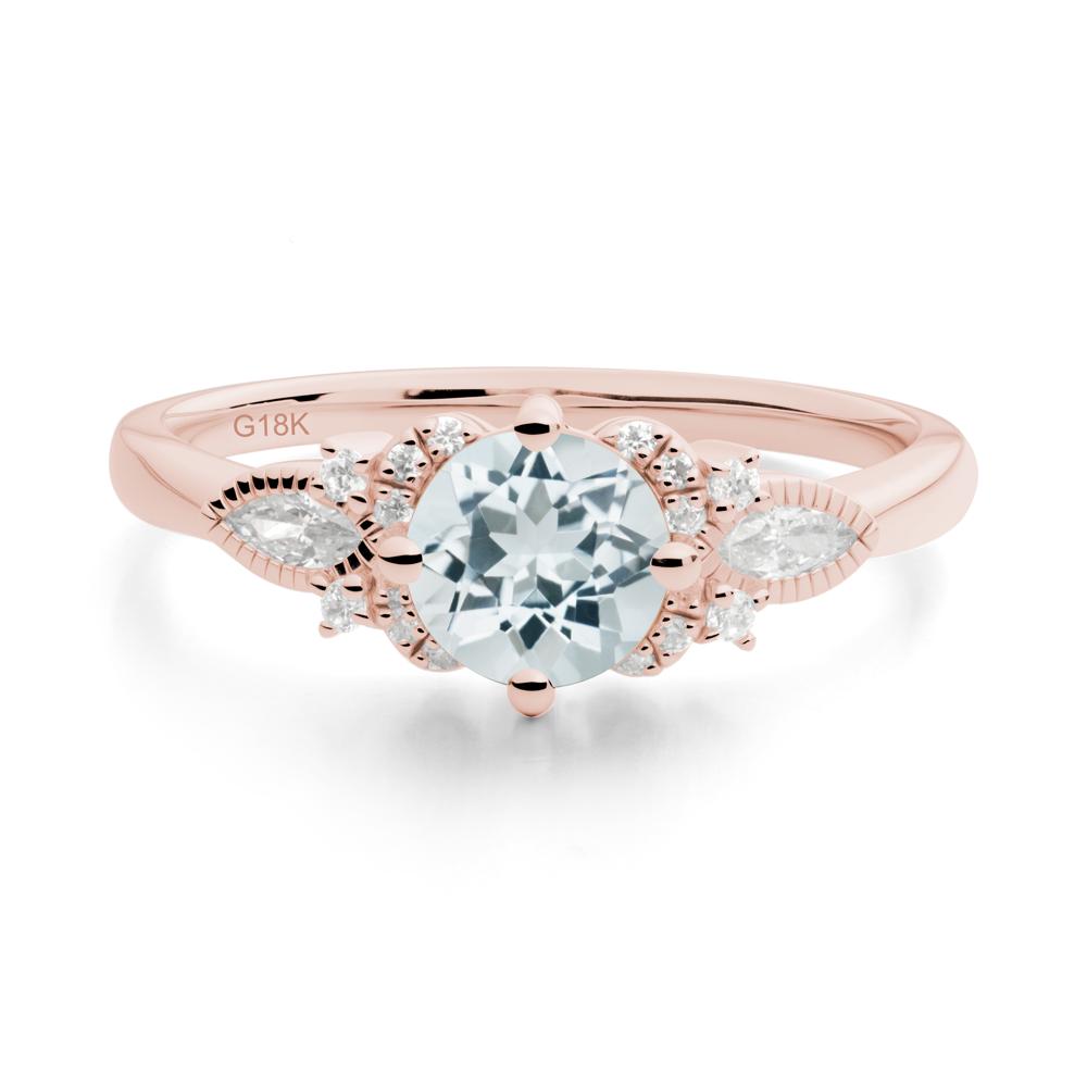 Round Aquamarine Floral Statement Ring - LUO Jewelry #metal_18k rose gold