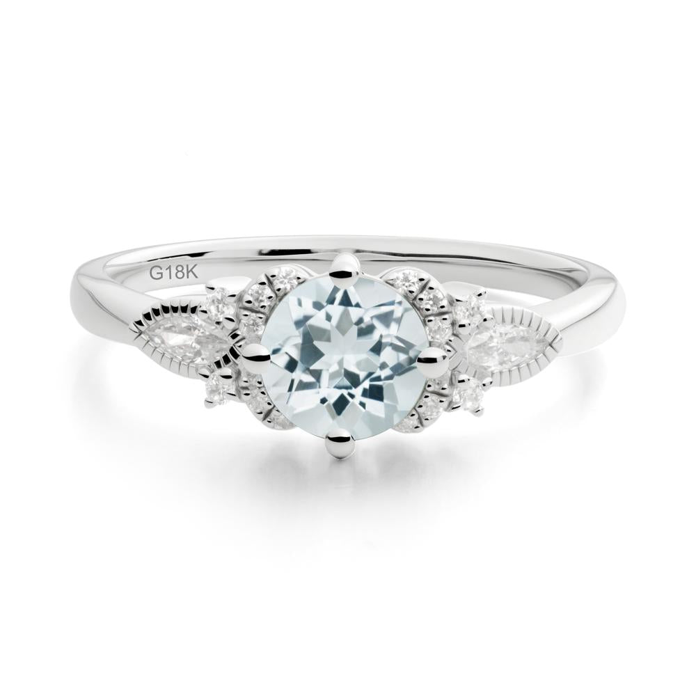 Round Aquamarine Floral Statement Ring - LUO Jewelry #metal_18k white gold