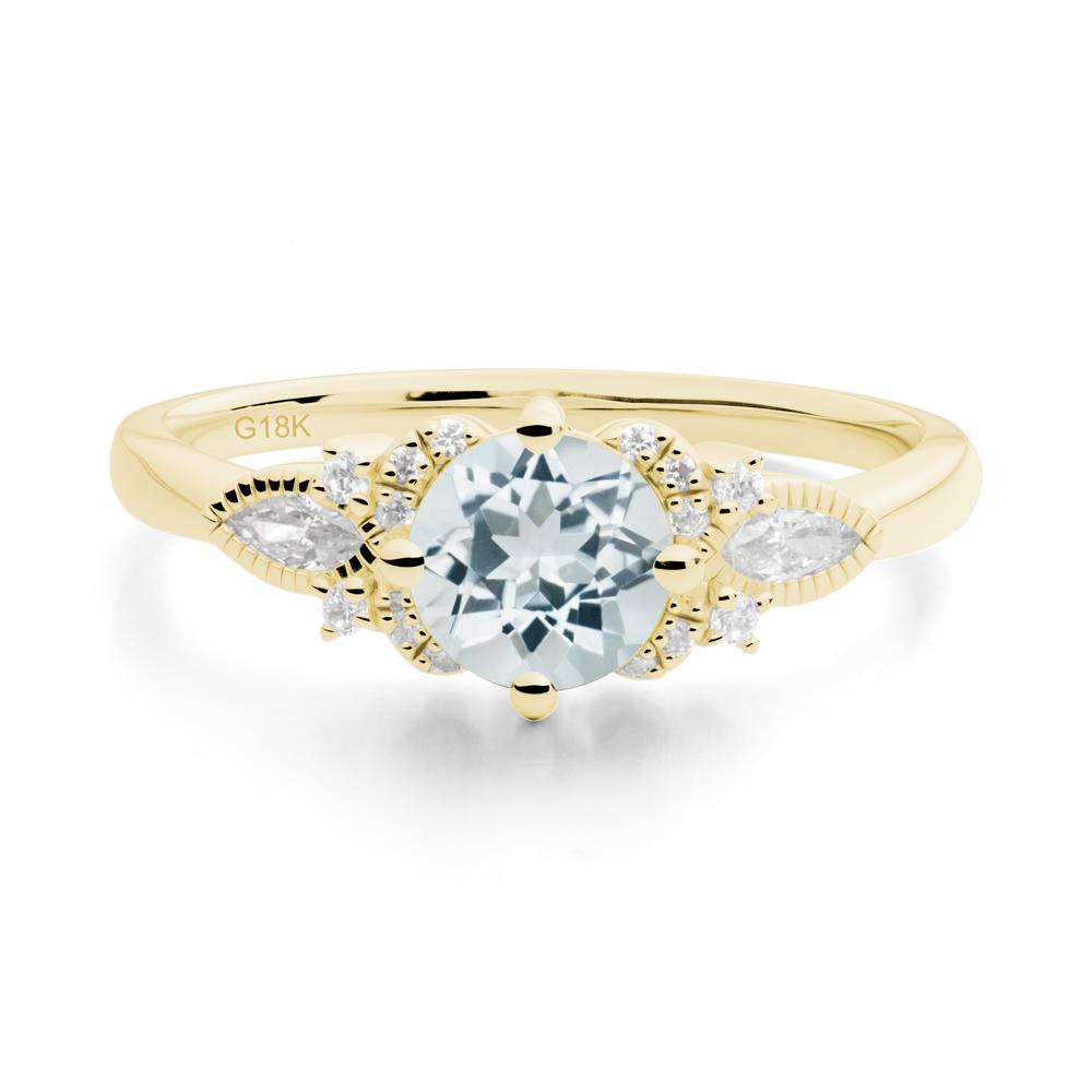 Round Aquamarine Floral Statement Ring - LUO Jewelry #metal_18k yellow gold