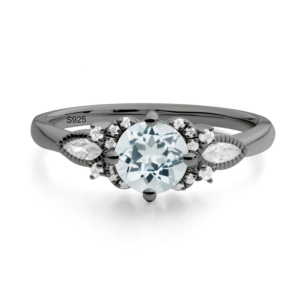 Round Aquamarine Floral Statement Ring - LUO Jewelry #metal_black finish sterling silver