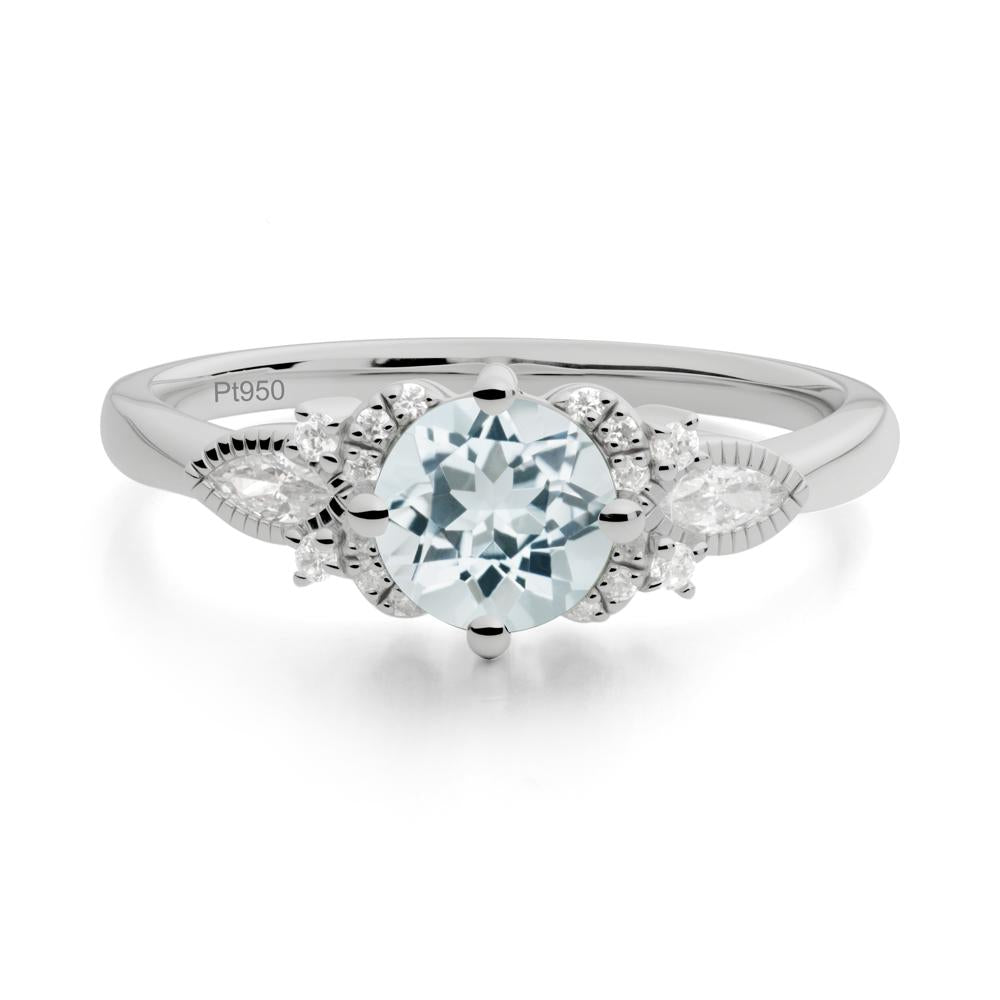 Round Aquamarine Floral Statement Ring - LUO Jewelry #metal_platinum