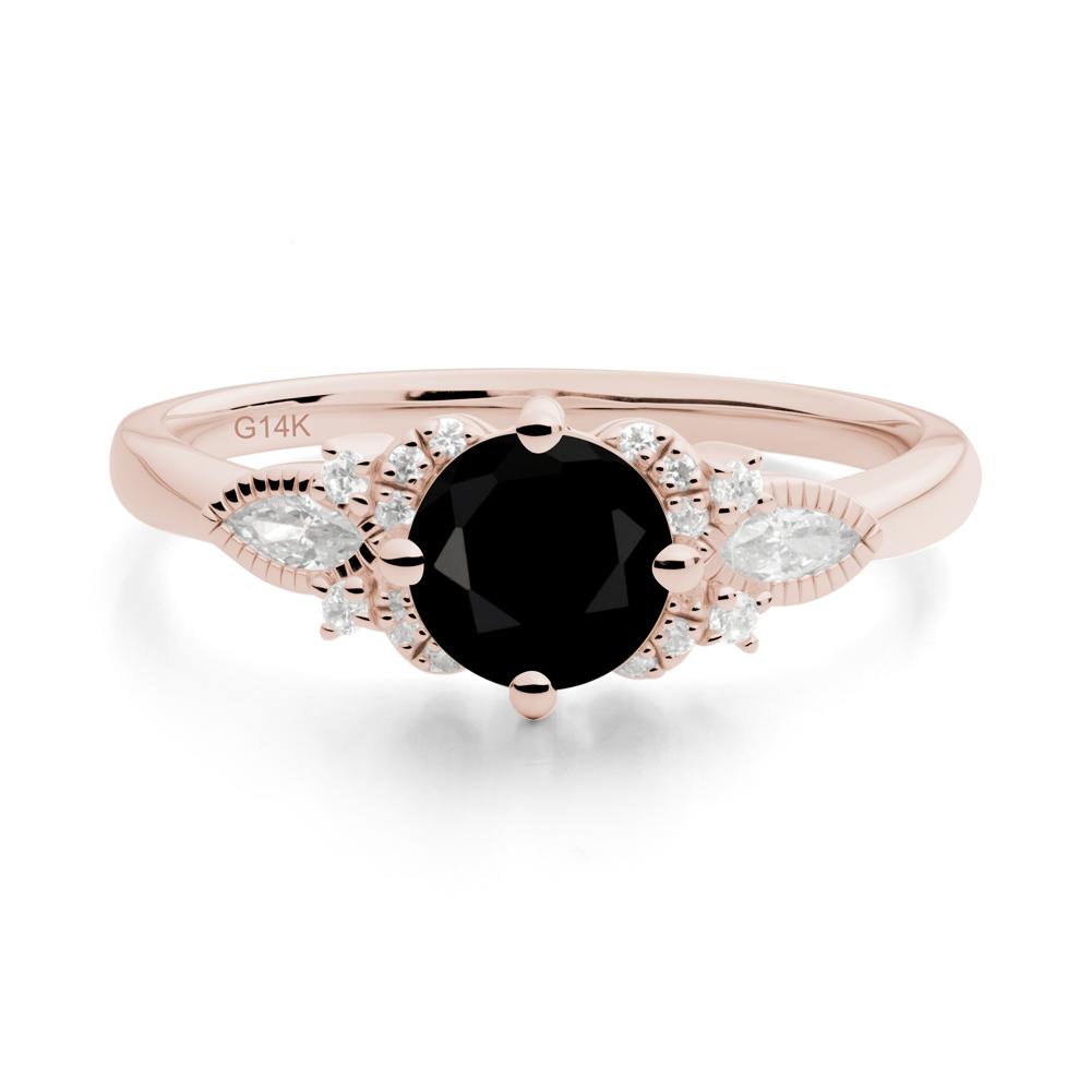 Round Black Spinel Floral Statement Ring - LUO Jewelry #metal_14k rose gold