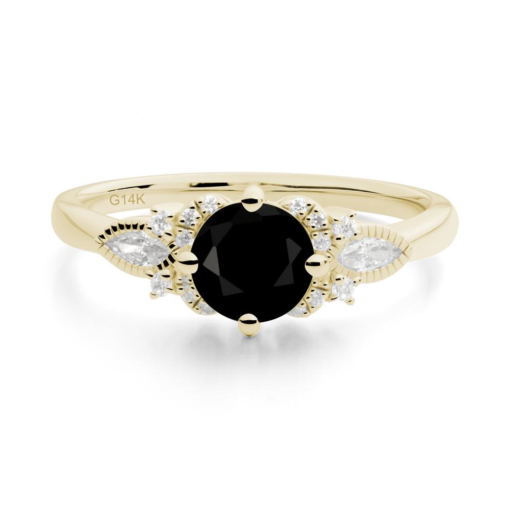Round Black Spinel Floral Statement Ring - LUO Jewelry #metal_14k yellow gold